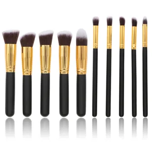 Set de 10 pinceaux de maquillage professionnels outils cosmétiques manche noir visage