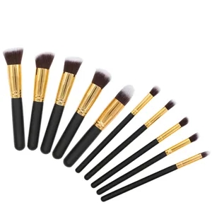 Ensemble de 10 pinceaux de maquillage professionnels avec manches noirs et embouts.