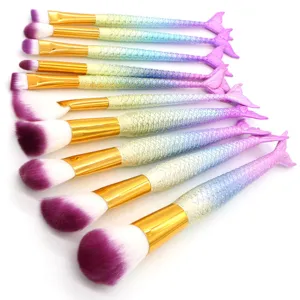 Set de brochas de maquillaje de sirena coloridas con mango de escamas 3D profesional.