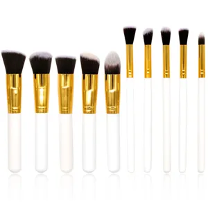 Set de 10 pinceaux de maquillage professionnels outils cosmetiques poignees blanches detail