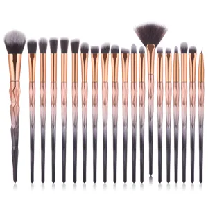 20-piece professional makeup brush set with gradient diamond handles for precise eye and face beauty.