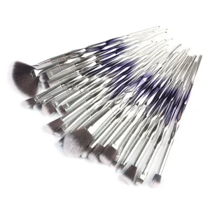 20-piece professional makeup brush set with diamond gradient purple handles for daily beauty application