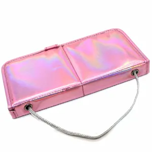 Rosa holografische Kosmetikpinseltasche Aufbewahrungsbeutel mit Reißverschluss und Hängeseil.