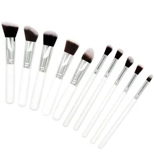 Ensemble de 10 pinceaux de maquillage professionnels avec manches blancs et poils doux