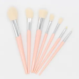 7-Piece Professional Pink Makeup Brush Set with Soft Bristles for Face and Eyeshadow Application