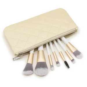 Gewatteerde make-up tas met 7-delige professionele cosmetische kwastenset voor schoonheid.