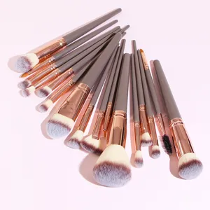 Professional 16-piece makeup brush set with soft bristles and rose gold handles for daily use.