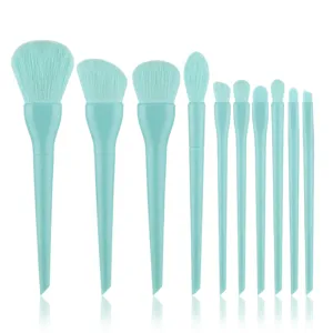 10-piece mint green makeup brush set with soft bristles for beginners, complete tool set.