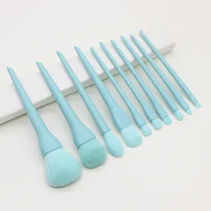 10-piece candy color makeup brush set with soft bristles for beginner daily beauty routine.