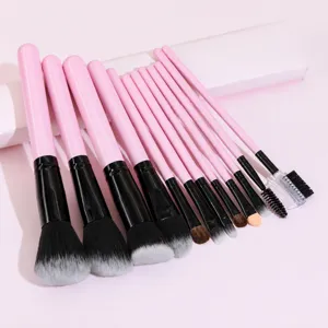 12-piece pink makeup brush set professional facial eye shadow cosmetic tools soft bristles