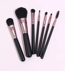Professional 7-piece makeup brush set with soft bristles and rose gold ferrules for daily use.