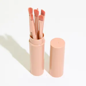 Close-up detail of the 6-piece portable round bucket makeup brush set for precise eye makeup.