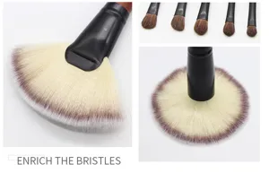 Professional makeup brush detail view featuring ultra-soft fan bristles for precise application.
