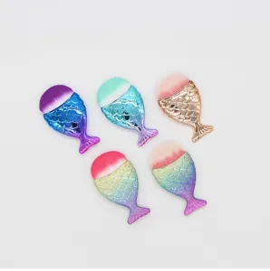 Small mermaid tail foundation makeup brush set, colorful gradient cosmetic tools for face.