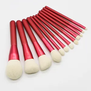 Professional China Red Makeup Brushes Collection Synthetic Fiber Wood Handle Cosmetic Tools For Face Eye Beauty