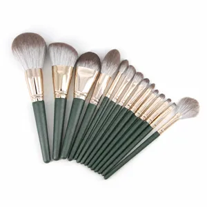 14pcs green makeup brush set soft synthetic face eye blending professional cosmetic tools