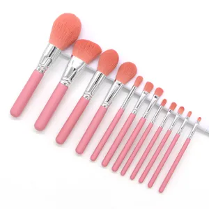 12-piece professional makeup brush set with pink handles and soft bristles for daily cosmetic application