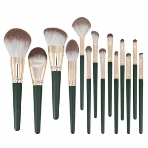 14-Piece Green Makeup Brush Set Soft Bristles Professional Cosmetic Beauty Tool Kit for Face