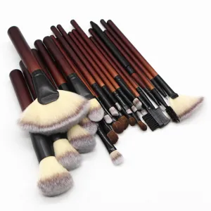 Professional 26-piece makeup brush set with wooden handle for flawless daily cosmetic application.