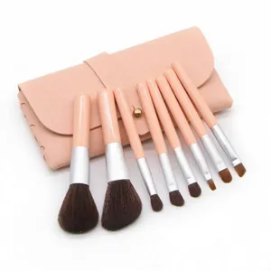 8-teiliges mini rosa Pinsel-Set mit tragbarer Aufbewahrungstasche für unterwegs