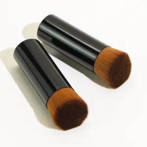 Short handle foundation makeup brush set with dense brown bristles and sleek black body.