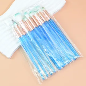 Detailed close-up of 20pcs crystal handle makeup brush set with soft bristles for precise eye makeup.