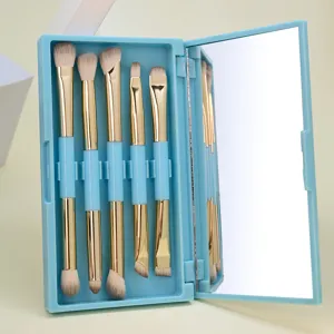 Tragbares doppelseitiges Make-up-Pinsel-Set mit Spiegelbox, 5 Stück professionelle Kosmetikpinsel.