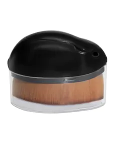 Close-up detail of the portable hamster-shaped makeup foundation brush with protective cover.