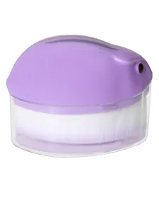 Portable makeup brush with purple dustproof cover and clear base for daily makeup and travel use.