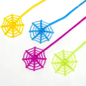Colorful stretchy sticky spider web toys for fun party favors, stress relief, and novelty gag play.