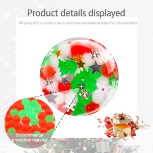 Christmas stress relief squeeze ball toy with colorful water beads and festive sequins inside detail