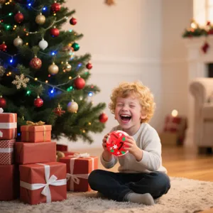 Christmas stress relief squeeze ball for kids, soft rubber sensory toy with festive holiday design.