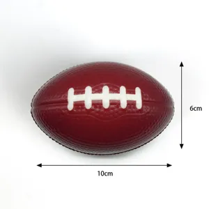 Detail view of the brown PU foam rugby decompression ball, showing size and texture clearly.