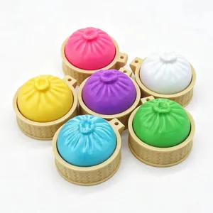 3D printed steamed bun fidget toy keychain, cute stress relief toy with mini steamer.