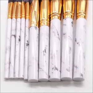 Marble pattern makeup brush set with gold ferrules, soft cosmetic tools for daily makeup.