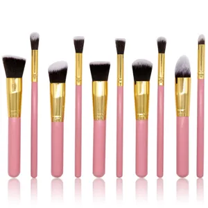 Ensemble de pinceaux de maquillage roses professionnels avec poils doux pour le visage.