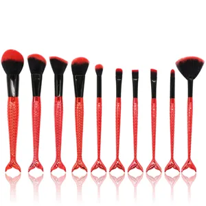 Juego de brochas de maquillaje de sirena 10 pcs rojo degradado herramientas cosmeticas