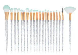 20pcs Professional Makeup Brush Set Crystal Sparkling Handle Mint Green Soft Bristles Beauty Tools