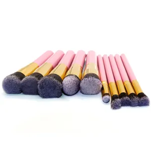 Lot de 10 pinceaux de maquillage avec manches rose et poils doux pour un usage quotidien parfait.