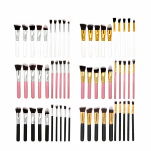 Collection de Pinceaux de Maquillage Professionnels Manche en Bois Fibre Synthétique Outils de Beauté pour Femmes Quotidien Voyage Rose Or