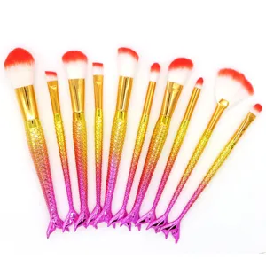 set de 10 pinceles de maquillaje sirena herramientas cosmeticas profesionales con escamas 3d