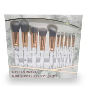 10pcs marble makeup brush set professional cosmetic tools with rose gold ferrule and white handle