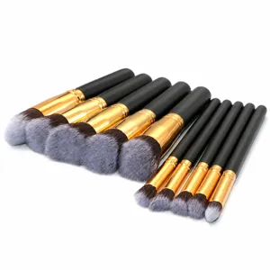 Set de 10 pinceaux de maquillage professionnels avec manches noirs et poils doux.