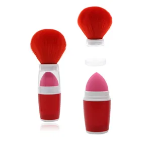 2-in-1 dual-headed makeup brush and pink sponge set, portable cosmetic tool for daily beauty.
