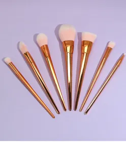 7-piece rose gold makeup brush set with soft synthetic bristles for professional face and eye makeup.