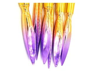 Make-up Pinsel Set doppelt geflügelter Griff metallischer Farbverlauf lila gold Kosmetik