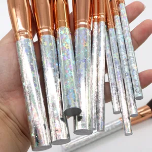 Professional makeup brush set with holographic star handle and rose gold ferrule.