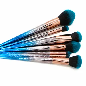 Professional 7pcs makeup brush set with gradient blue diamond handles soft synthetic bristles for face eye