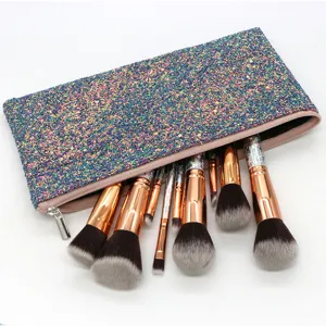 10-piece makeup brush set with glitter cosmetic bag rose gold professional cosmetic tools