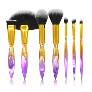 7-teiliges Make-up Pinsel Set mit goldenen violetten Griffen für Gesichts und Augen Make-up